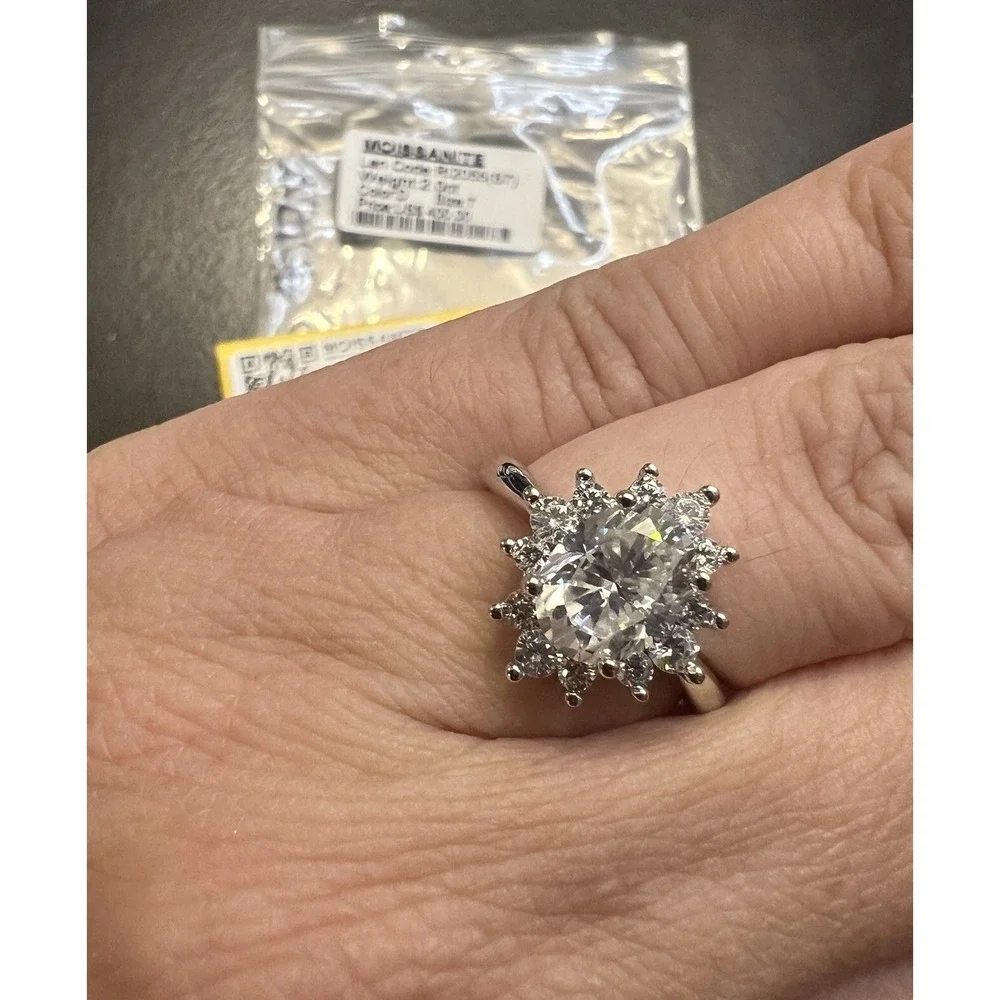 2 Ct Round Cut GRA Certified Moissanite Ring Size 7